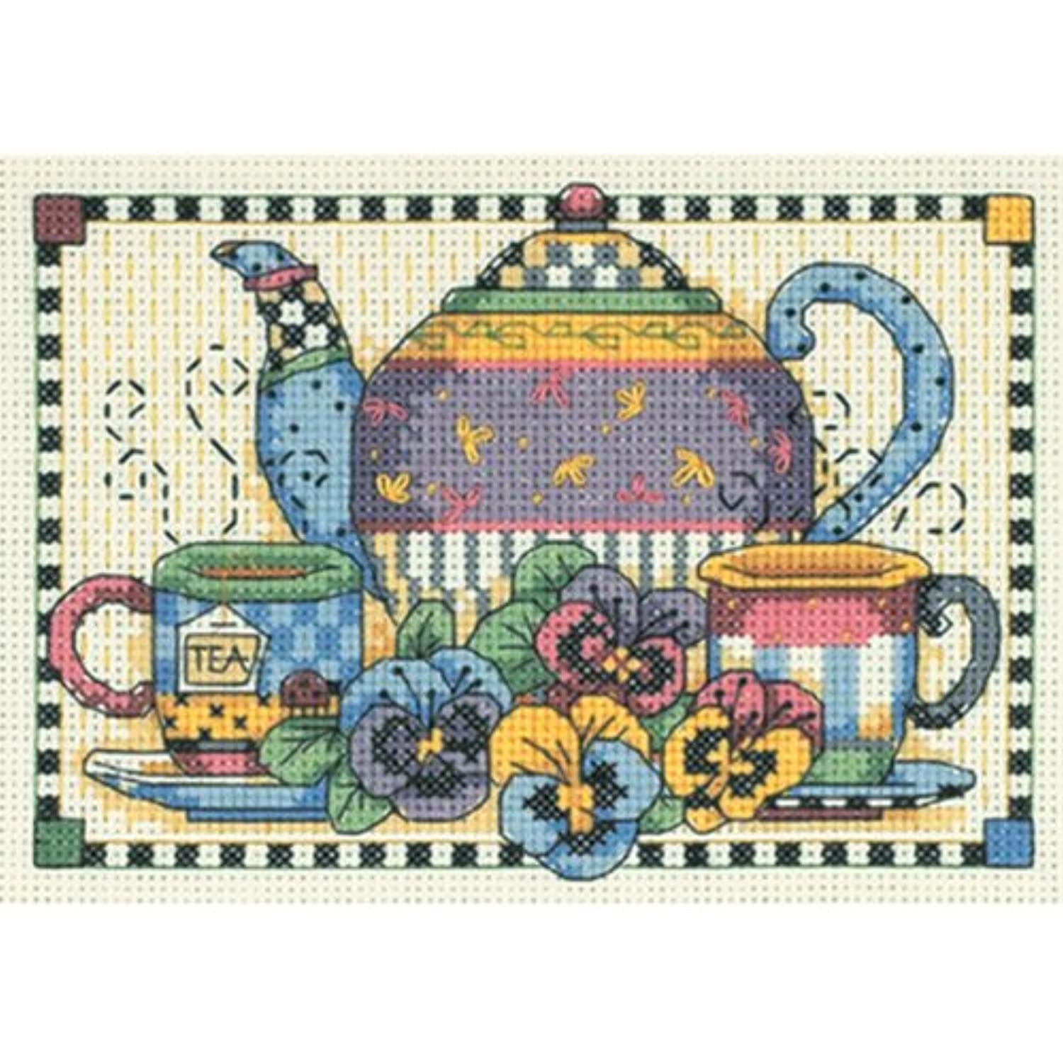Dimensions Teatime Pansies Mini Counted Cross Stitch Kit, 7" x 5", 14
