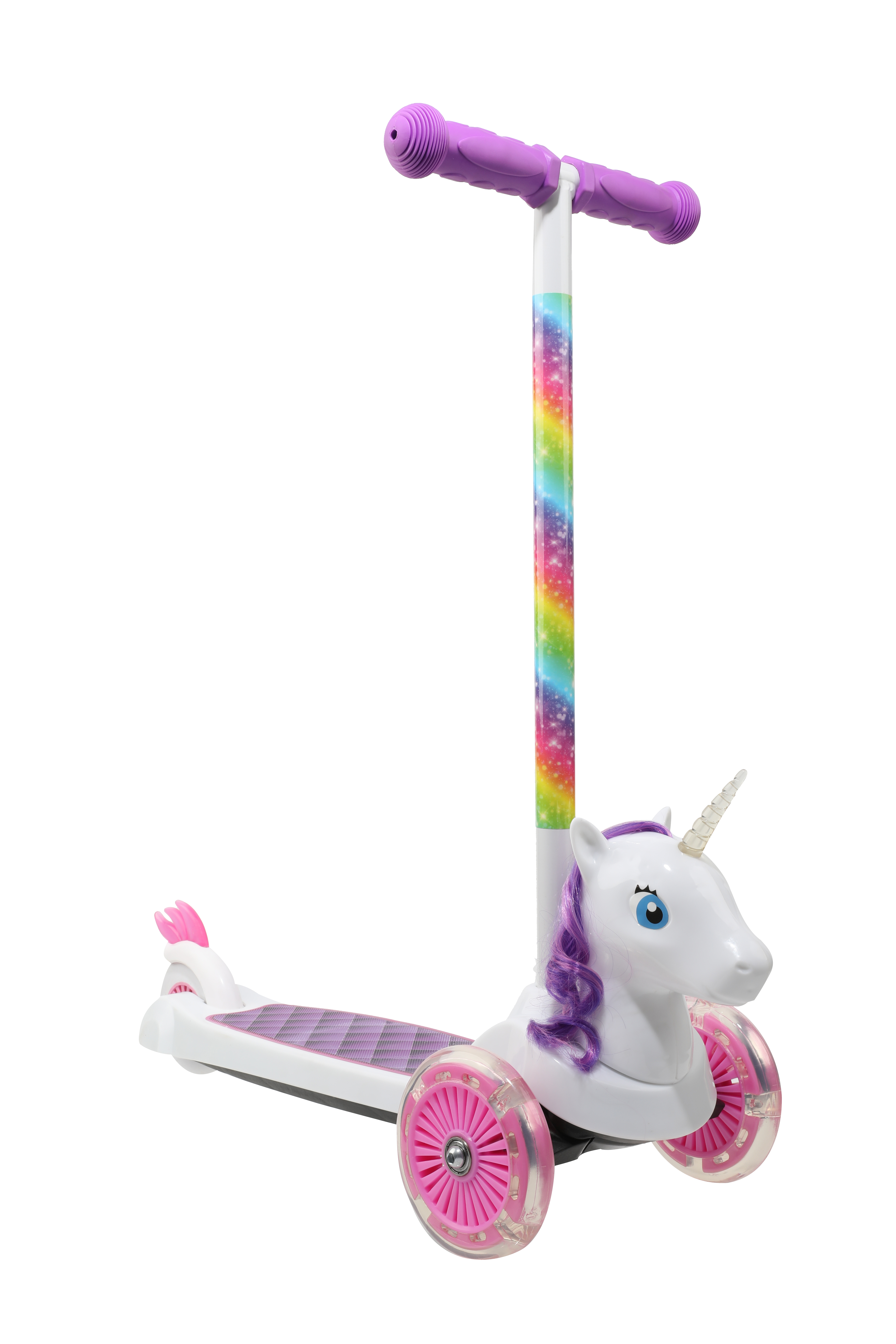 Dimensions Unicorn 3D Scooter with Light Up Wheels, Ages 3+, Max Weight 75lbs, Tilt and Turn Steering, 3-wheel Platform, Foot-Activated Brakes - image 1 of 12