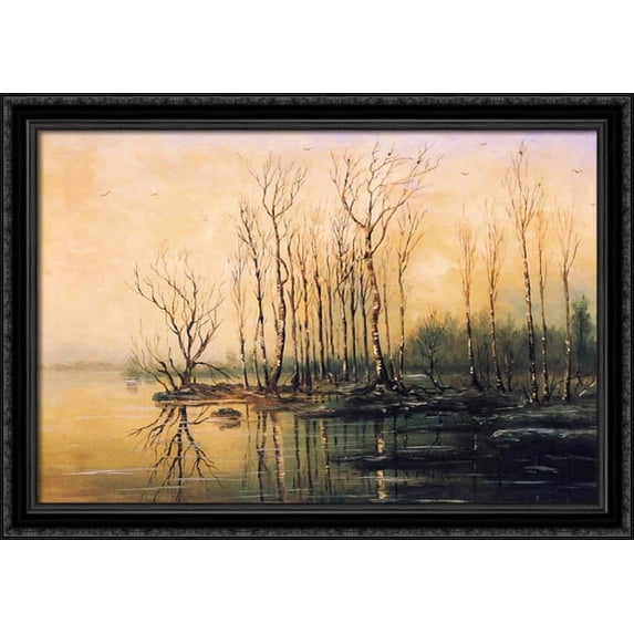 Dimensions and material of painting 38x28 Large Black Ornate Wood Framed Canvas Art by Aleksey Savrasov