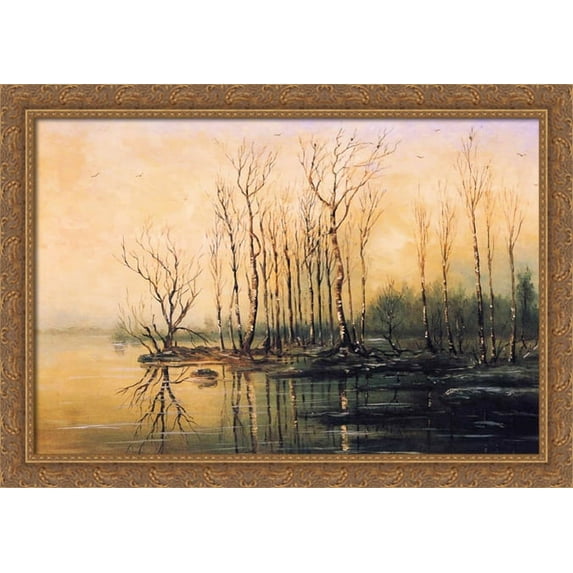 Dimensions and material of painting 38x28 Large Gold Ornate Wood Framed Canvas Art by Aleksey Savrasov