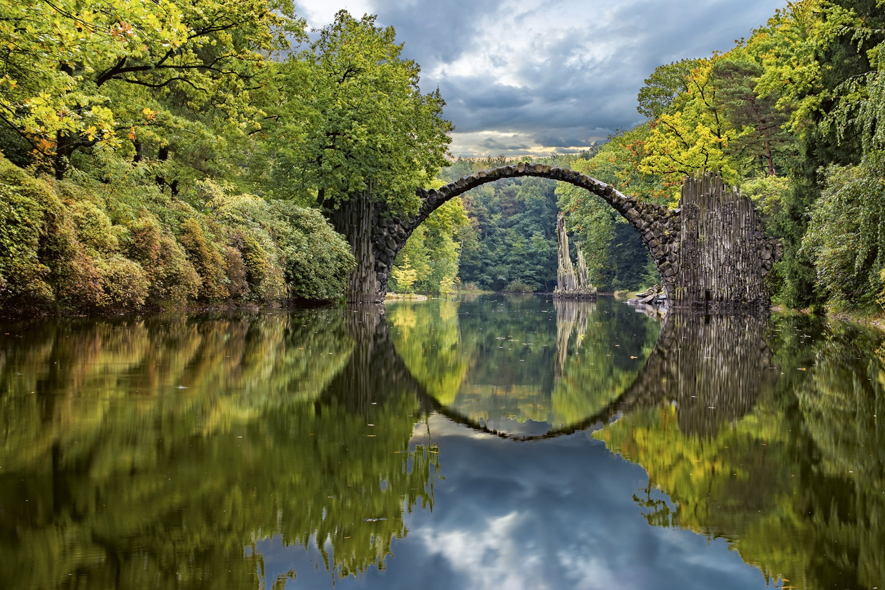 Majestic Stone Arch Bridge Forest Wall Mural