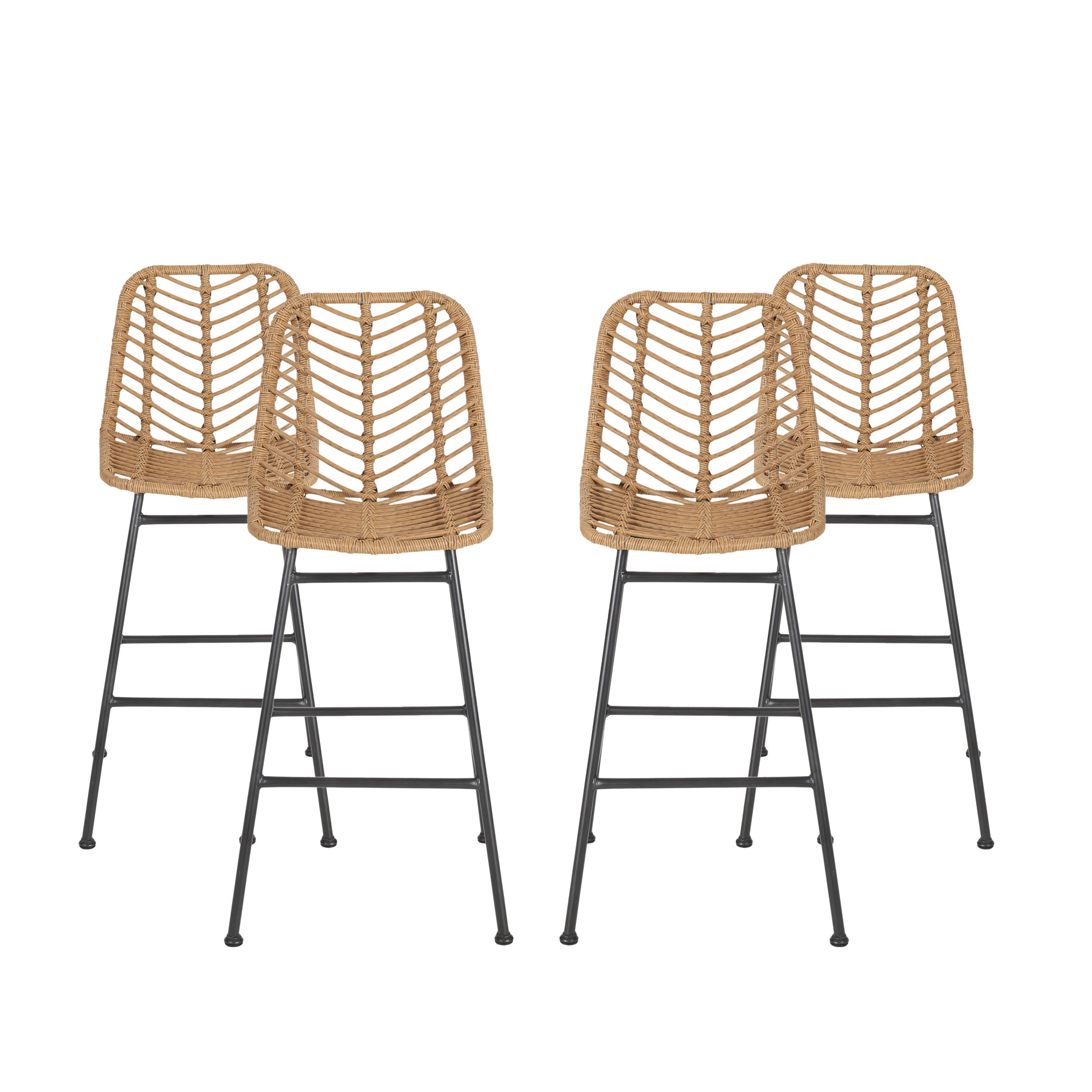 Light Brown and Black Wicker Barstools Set of 4