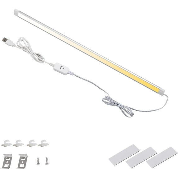 Dimmable 3 Color LED Under Cabinet Lighting, Memory Function, 20 inch USB Powered LED Closet Light Bar, Under Counter Lights for Kitchen, Shelf, Cupboard (2700K 4000K 6000K)