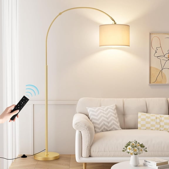 Dimmable Arc Floor Lamp with Remote, Color Temperatures and Brightness Adjustable, Arched Floor Lamp with Rotating , Over Couch Arched Reading Light for Room (Deep Beige and )