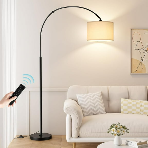 Dimmable Arc Floor Lamp with Remote, Color Temperatures and Brightness Adjustable, Arched Floor Lamp with Rotating , Over Couch Arched Reading Light for  Room (White and Black)