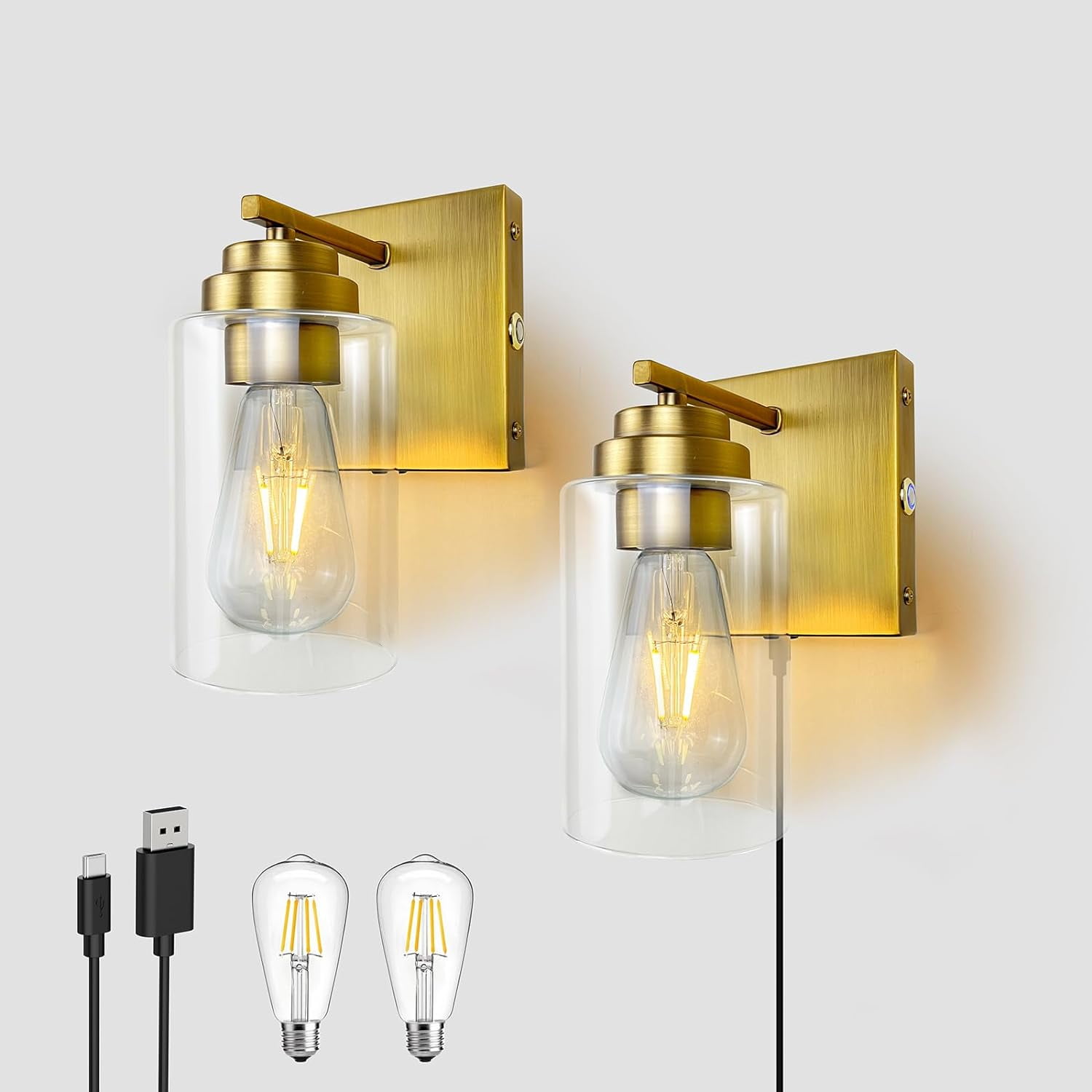 Dimmable Battery Operated Wall Sconce Set of 2, Rechargeable Wall