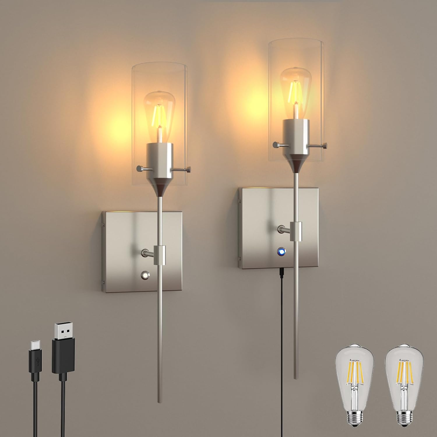 Dimmable Battery Operated Wall Sconce No Wired, Rechargeable Wall Light ...