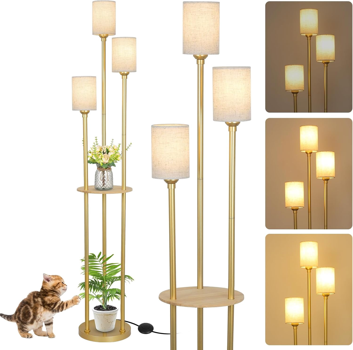 Dimmable Boho Floor Lamps for Living Room, 3-Lights Modern Floor Lamp ...