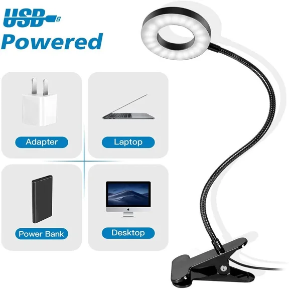 ? Dimmable Clip On Desk Lamp Gooseneck Arm Selfie Ring Light Reading Table Light
