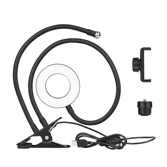 Dimmable Clip On Ring Light with Stand 3.5 Inch Webcam Light Stand and Flexible Gooseneck Arms for Desk Phone Holder USB Powered Makeup Fill Light for Streaming YouTube Video Recording