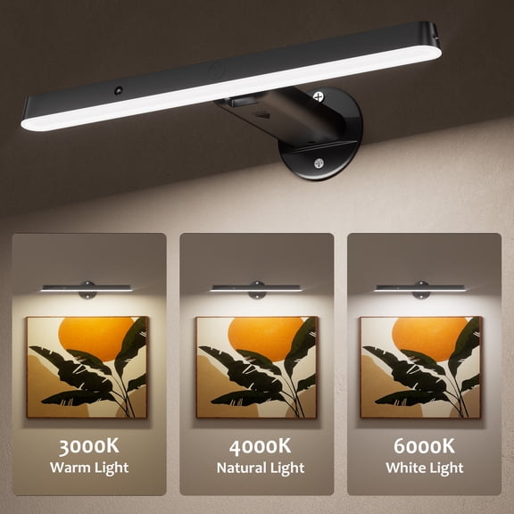 MEHOOM Dimmable Cordless Picture Light with Controller and Timer, Rechargeable 5400mAh Battery Wall Light for Wall Pictures, Wall Decor, Battery Operated Wall Sconce for Artworking, Dartboard - Black