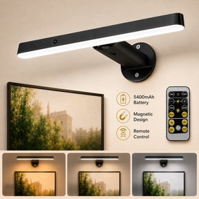 MEHOOM Rechargeable Cordless Wall Light with Controller and Timer, Dimmable 5400mAh Wall Lights Battery Operated for Wall , Wall Decor, Picture Lights for Artworking, Portrait Dartboard - Black
