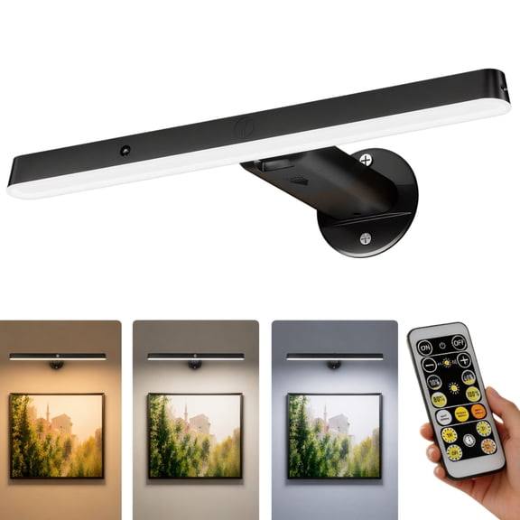 MEHOOM Rechargeable Cordless Wall Light with Controller and Timer, Dimmable 5400mAh Wall Lights Battery Operated for Wall , Wall Decor, Picture Lights for Artworking, Portrait Dartboard - Black