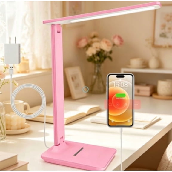 Dimmable Crown LED Desk Lamp White First-Generation 5 Lighting Modes Sensitive Touch Control USB Charging Port 30/60 Minute Auto Off Timer Eye-Friendly Table Lamp for Reading Working Studying