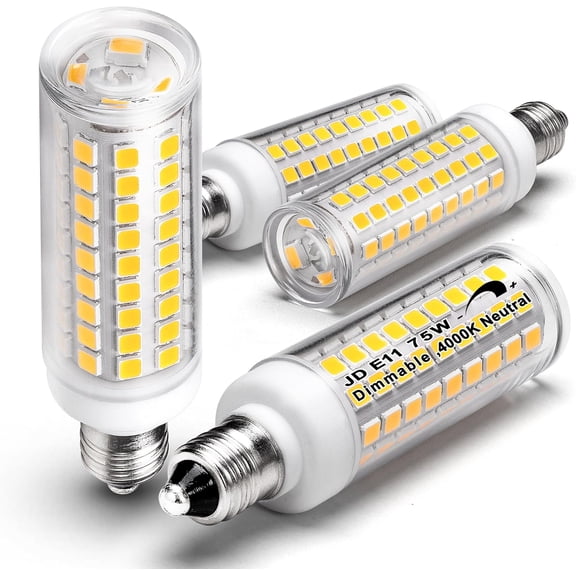 Dimmable E11 Led Bulbs,JDE11 120V 75W Halogen Candelabra Bulbs Replace,T3 T4 Mini Base JD E11 Bulb, 4000K Natural White 7W 750lm E11 for Chandeliers,Candelabra,Ceiling Fan, Cabinet Lighting,4Pack