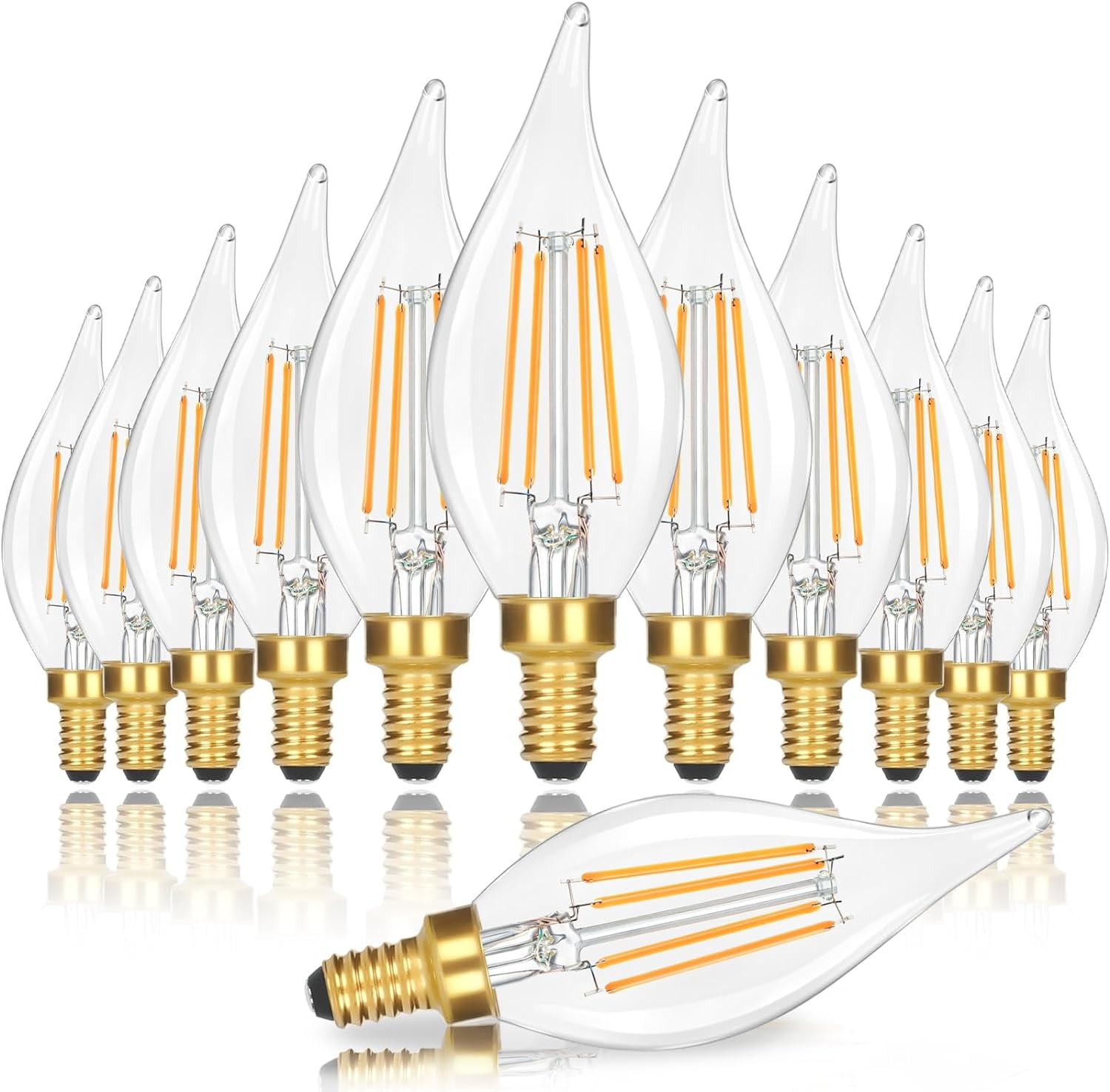 Dimmable E12 Candelabra LED Light Bulbs 40W Equivalent, 2700K Soft Warm White Chandelier Bulbs, 4W 460 LM Flame Tip Candle 12-Pack
