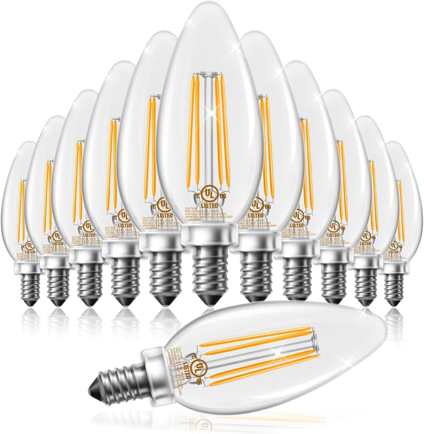 Dimmable E12 Candelabra LED Light Bulbs, Chandelier Light Bulb 60 Watt Equivalent, 5.5W 600 LM 2700K Warm White, B11 Vintage LED Filament Candle Light Bulbs, No Flicker, UL Listed, 12 Pack Warm White