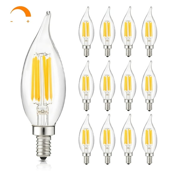 Dimmable E12 LED Bulbs 40W Equivalent, 470LM LED Light Bulbs, 4W 2700K Soft Warm White, CA10 Clear LED Bulbs for Pendant, UL Listed, 12 Pack