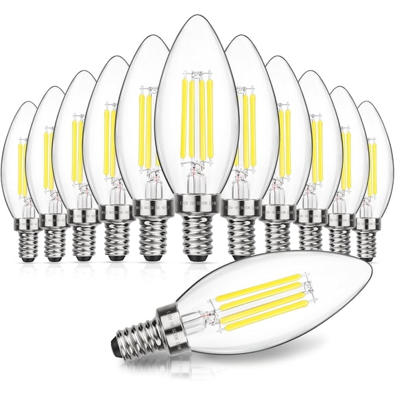 Dimmable E12 LED Candelabra Bulbs 60W Equivalent, Daylight White 5000K, 600LM Chandelier Light Bulb, B11 LED Candle Light Bulbs, 12 Pack