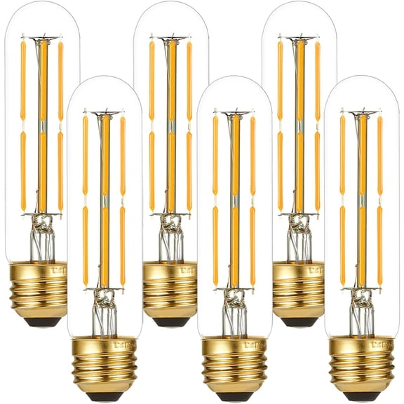 Dimmable E26 Edison Bulb 6W Equal 60 watt Light Bulb AC120V Warm White 2700K Edison Light Bulbs 60 Watt 600LM Tubular T10 led Bulb for Rustic Pendant,Chandeliers,Wall sconces,Vanity 6Pack