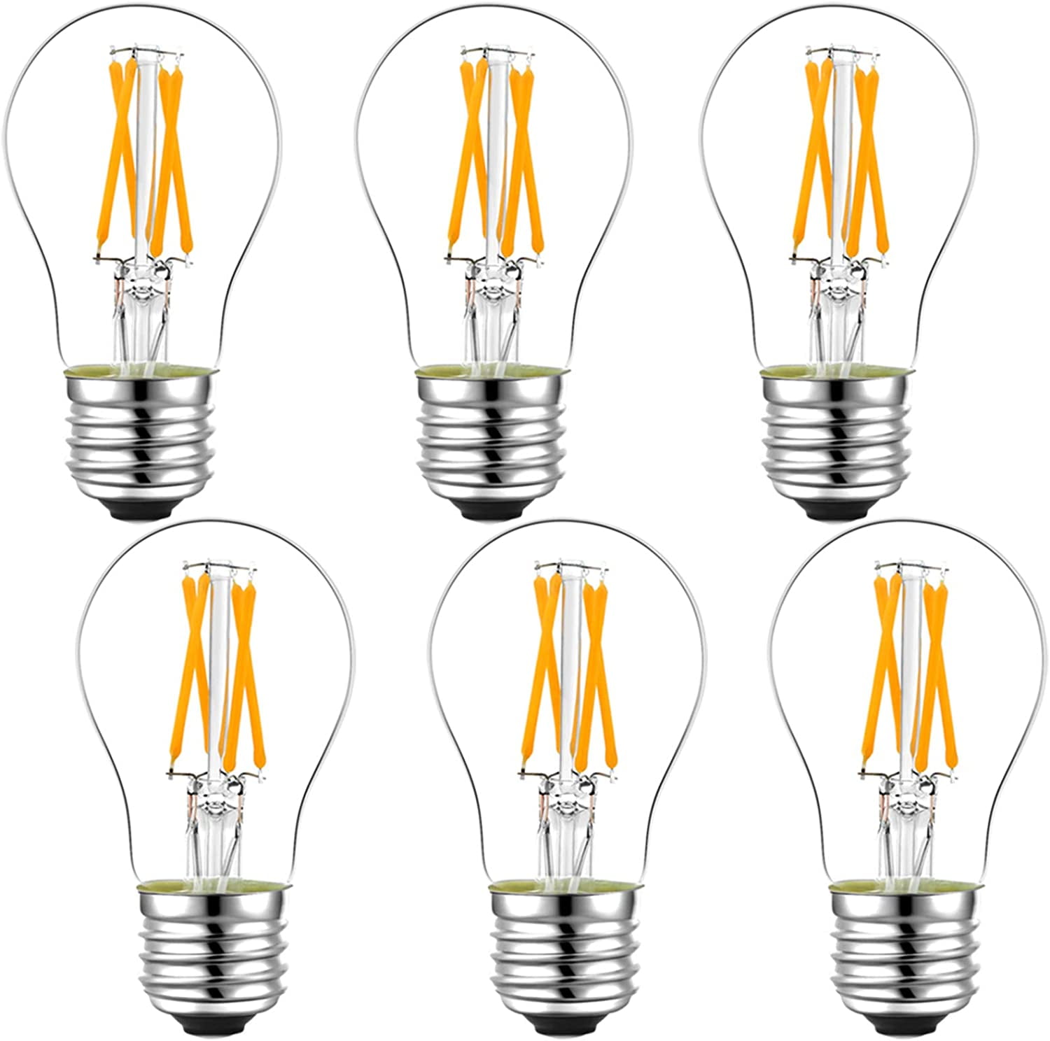 Dimmable E26 led Bulb 6W Equal 60 watt Vintage LED Edison Bulb AC120V 2700K A15 LED Bulb for Ceiling Fan Light Bulbs,Appliance Bulb and Refrigerator Light Bulb 950LM Clear Medium 6Pack