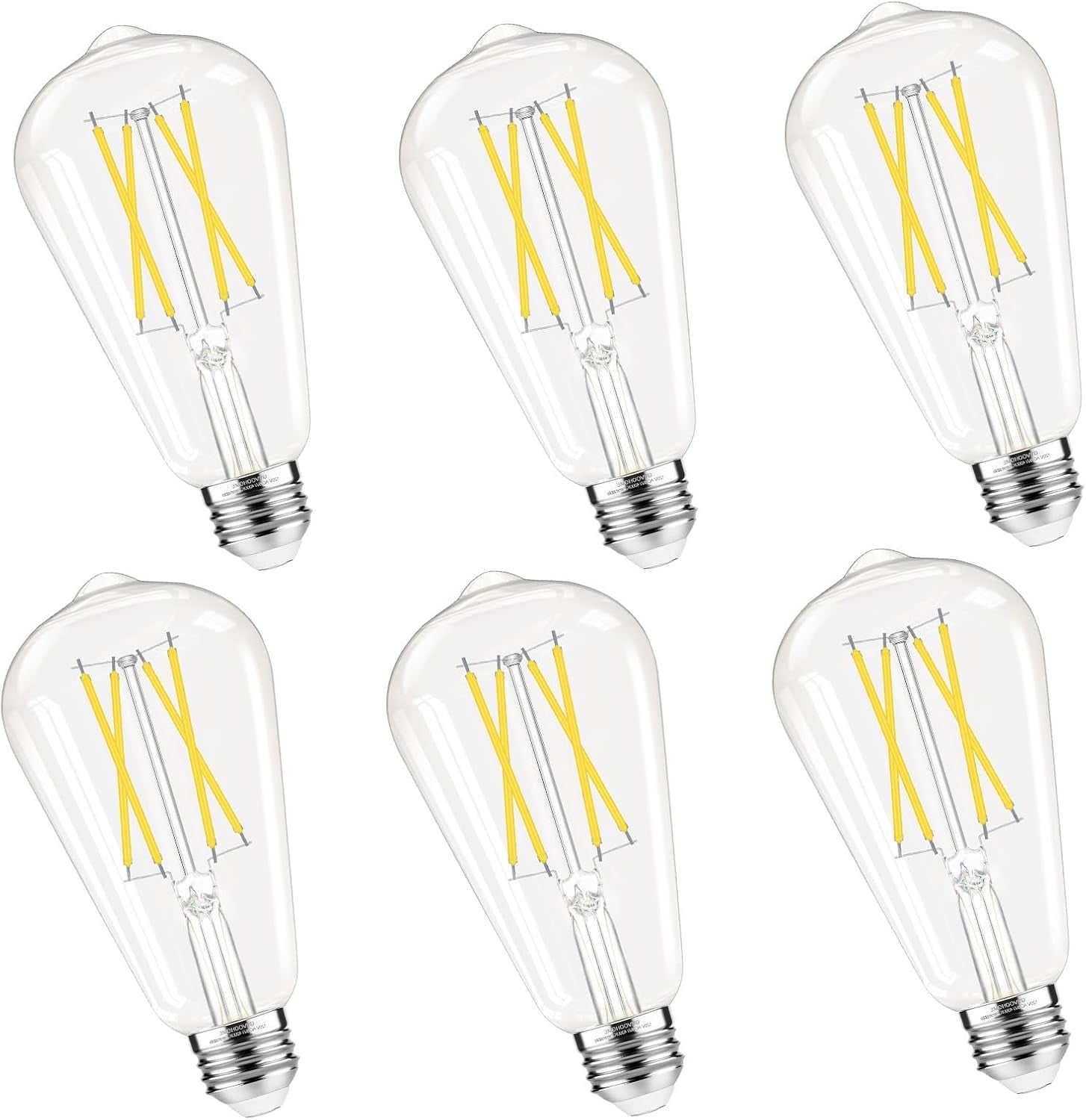 Dimmable Edison Bulbs, 4000K Daylight White, 6W Equivalent to 60 watt E26 LED Bulb, ST58 Vintage Light 600LM, 90+ CRI, Base, Clear Glass, 6 Pack