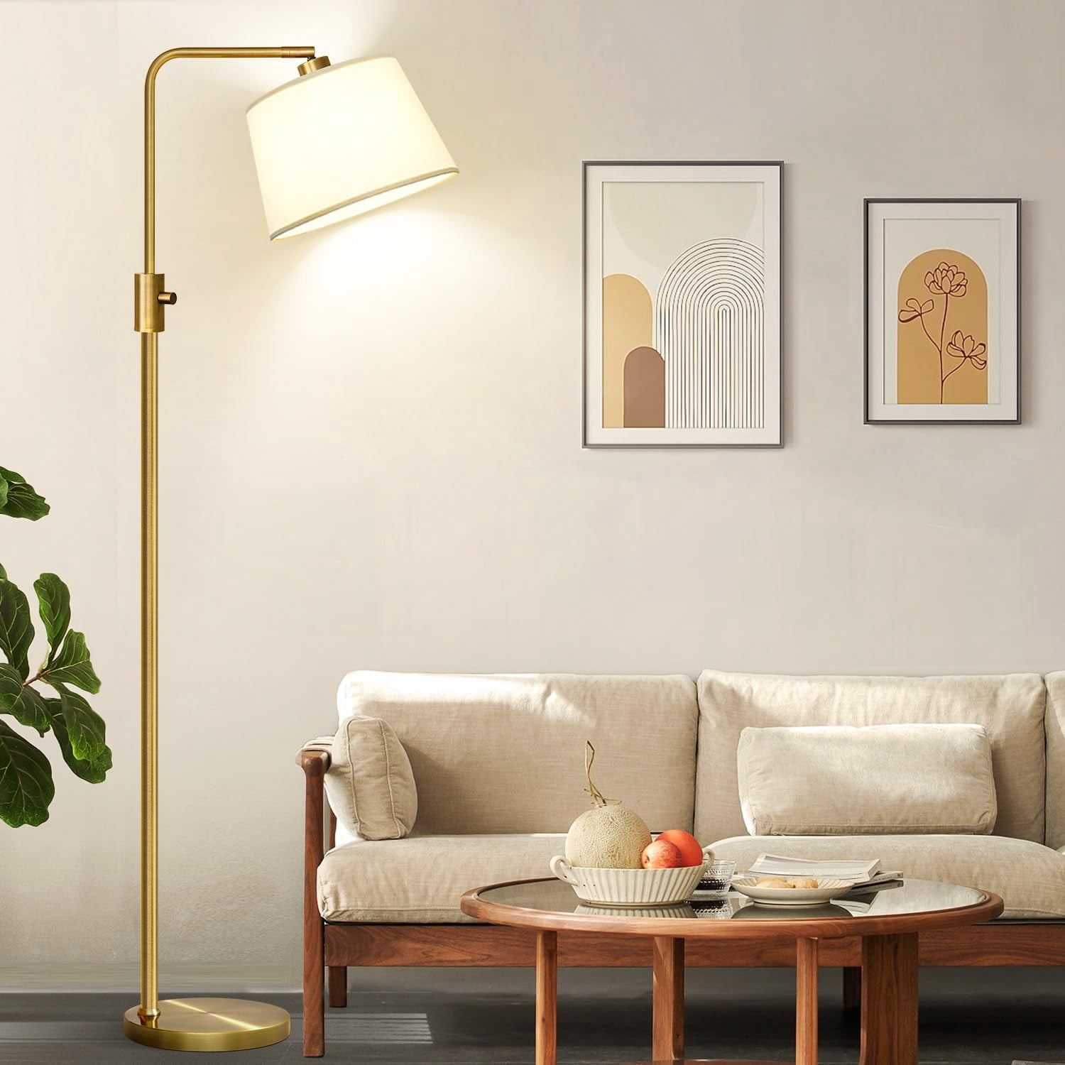 Dimmable Floor Lamp, 1000 Lumens LED Edison Bulb Included, Arc Floor Lamps for Living Room Modern Standing Lamp with Linen Shade, Tall Lamp for Bedroom Office Dining Room- Black
