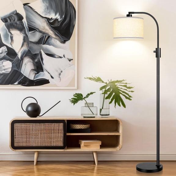 Dimmable Floor Lamp, 1200 Lumens LED Edison Bulb Included, Arc Floor Lamp for Living Room Modern Standing Tall Floor Lamps with Linen Shade for Bedroom Office Reading Room Nursery
