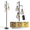 thumbnail image 1 of Dimmable Floor Lamp with 3 Pack Dimmable Edison Bulbs, 65 in Farmhouse Industrial Floor Lamp Standing Boho Lamp with Remote Rattan & Fabric Shades Tall Lamps for Living Room Bedroom Dining Room-Black, 1 of 8