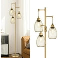 thumbnail image 1 of Dimmable Gold Floor Lamps for Living Room, 3 Light Tall Floor Lamps for Bedroom with 3 Elegant Teardrop Cage Heads & 800 Lumens LED Edison Bulbs, for Living & Reading Room, Bedroom, Office & Nursery, 1 of 5