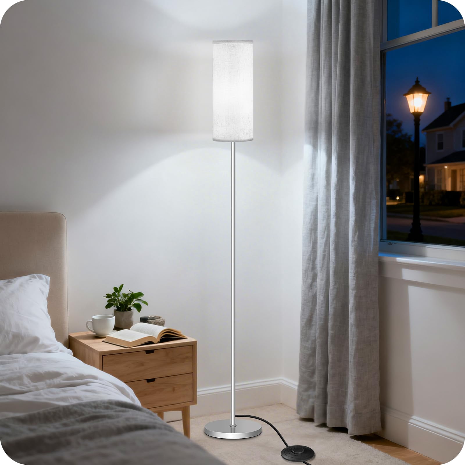 Dimmable Floor Lamps For Living Room With Remote And Foot  64.4" Modern Standing Tall Lamp Corner Office Bulb Included 3000k-6500k Sw06ld05w1