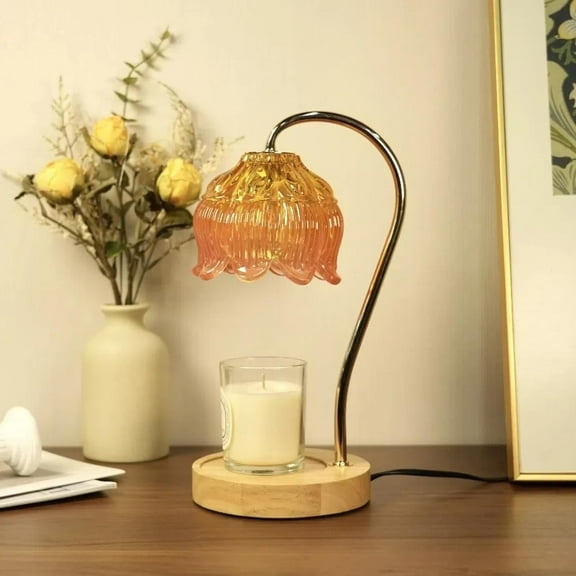 Dimmable Flower Candle Warmer Lamp, Orange Candle Warmer with Timer & 4Bulbs, Womens Gifts for Christmas Birthday, Unique Home Decor for Bedroom Living Room Decor Aesthetic