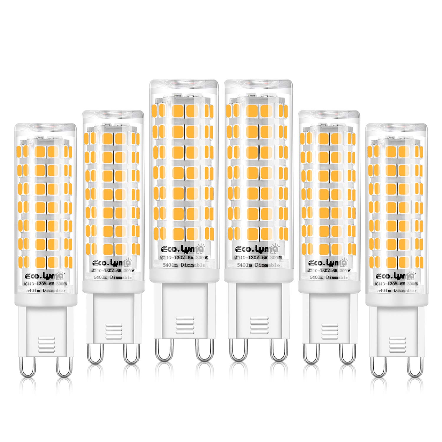 Dimmable G9 LED Bulb 6W Warm White, 6Pack EcoFriendly & FlickerFree Lighting 540lm