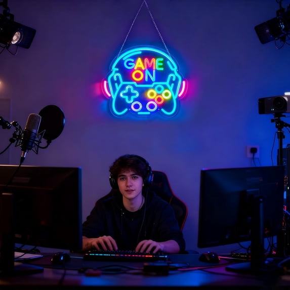 Dimmable Gamer Neon Sign, Game Controller Shaped LED Neon Sign for Gaming Room Decor, 15"x13" USB Powered Adjustable Brightness Gamepad LED Sign for Boys Room, Cool Gamer Gift for Teens and Kids