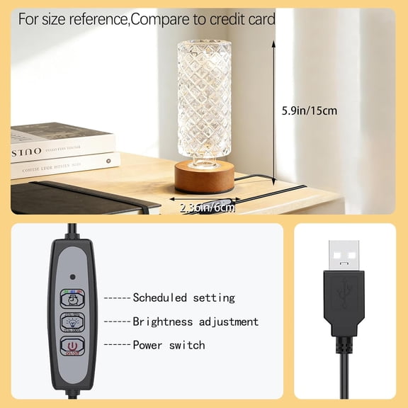Dimmable Glass Nightlight, Timer Function, Plug-in Wired, Battery-Free,for desks, Bedside Tables, bedrooms