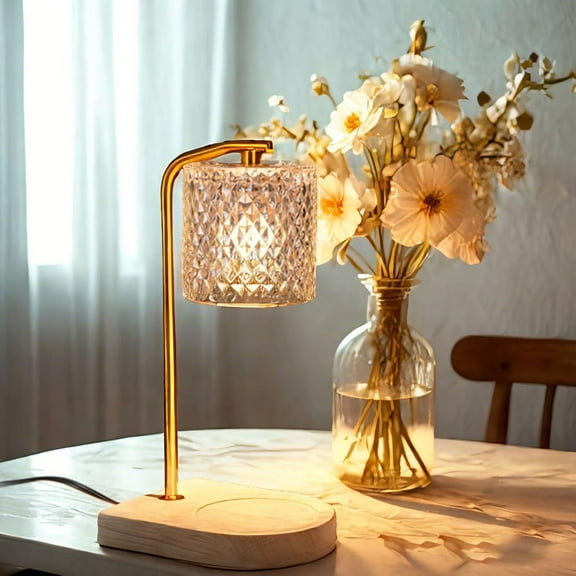 Dimmable Glass Table Lamp with Timer - Bedside Nightstand Lamp for Bedroom, Living Room, Office Decor, 4 Brightness Levels, Auto Shut Off, Includes LED Bulb (Warm White)