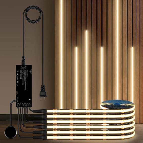 Dimmable LED Under Cabinet Lighting,6PCS 12V Black COB Strip Lights,3.3Ft Self-Adhesive LED Recessed Lighting Kit 4000k with 36W Adapter for Slat Wall Panels, Headboards, Cabinet,Shelves