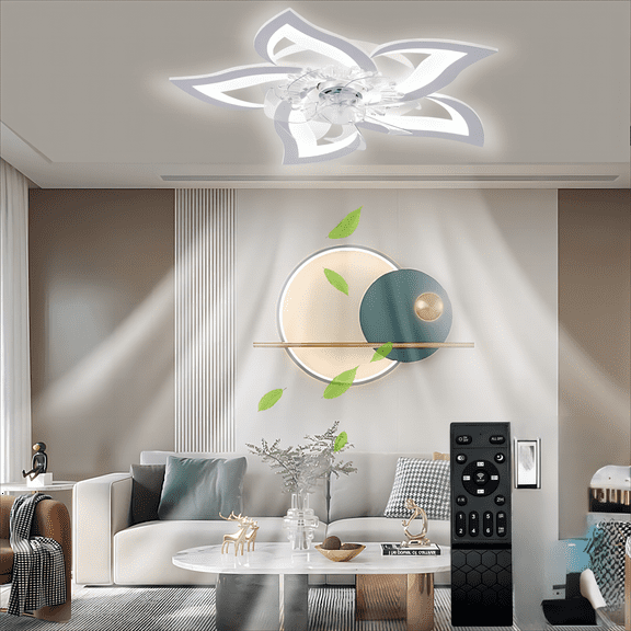 Dimmable LED Ceiling Fan with Light - 3 Colors, 3000K-6000K, Remote Control, Flush Mount, Reversible, Noiseless, Perfect for Bedroom and Living Room, Low Profile Design for Modern Homes