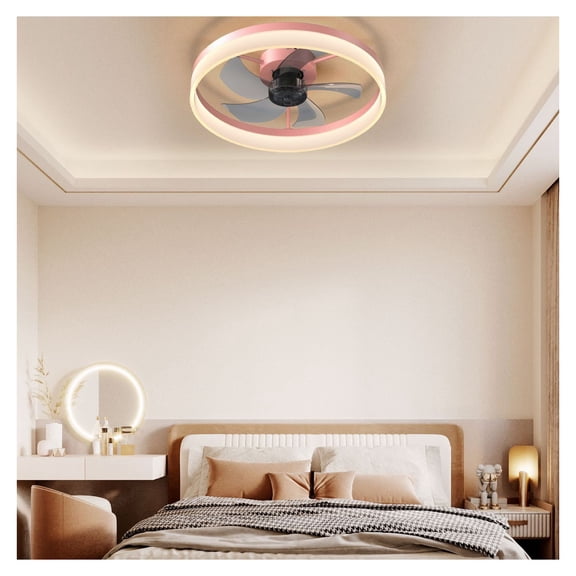 Dimmable LED Ceiling Fan with Lights, 36 Inch Modern Pink Flush Mount Fan for Bedroom, Living Room, 6 Speed Silent Fan with Remote Control