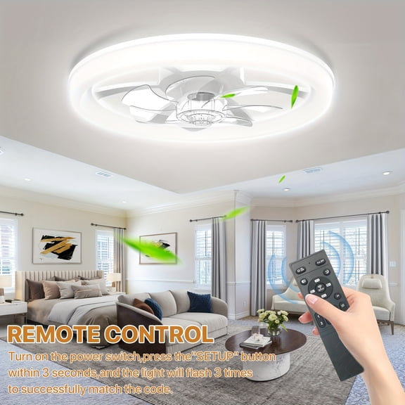 Dimmable LED Ceiling Fan with Remote & App Control, 6 Speeds 3 Colors Timer, Quiet DC Motor Transparent Blades for Bedroom Living Room Kitchen