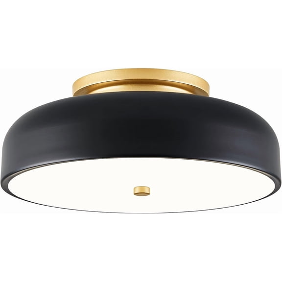 Dimmable LED Ceiling Light, Black and Gold Light Fixture, Mid-Century Semi Flush Mount Ceiling Light 5CCT 2700K-6000K Ceiling Lamp for Laundry Room Kitchen, Bedroom, Hallway(11.8in)