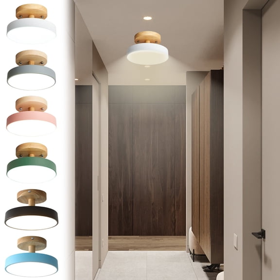 Dimmable LED Ceiling Light Fixture, 7 Inch 1-Lights Modern Ceiling Lights Flush Mount Wooden Chandelier for Living Room Bedroom Kitchen