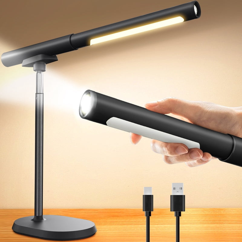 YULINKCO Cordless Desk Lamp, Rechargeable Battery Powered LED Table Light, 3 Color Modes Adjustable Brightness, Magnetic Wireless Lamp for Reading, Working, Bedside, Flashlight with Signal Light