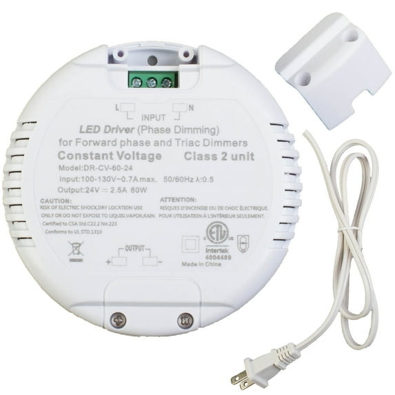 Dimmable LED Driver power supply, AC 100v-130v to DC 24v 60W Class 2 Triac Round Shape