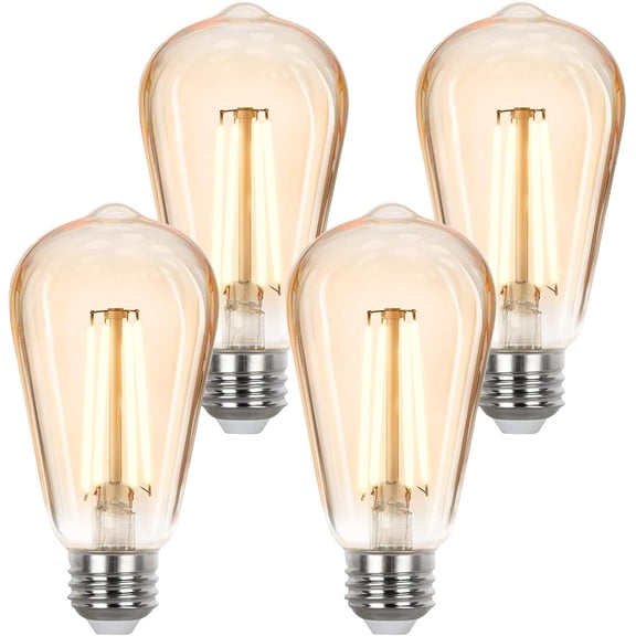 Dimmable LED Edison Bulbs 40 watt Equivalent, E26 Light Bulb 2700K Warm White, Amber Glass ST58 Vintage LED Bulbs, 90+ CRI, 4.5W 400LM, E26 Base, 4 Pack
