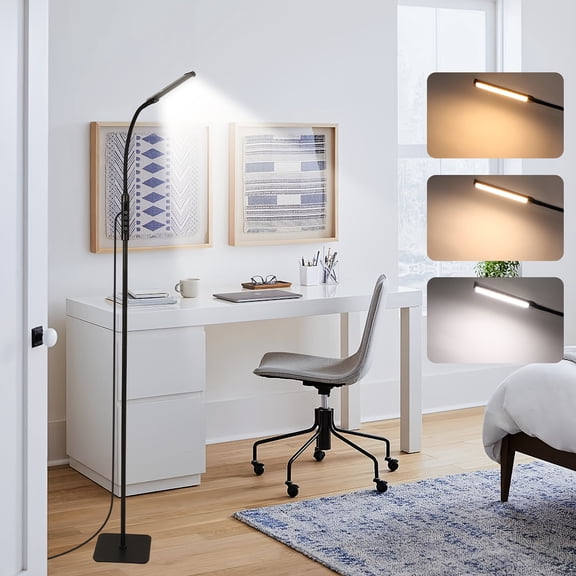 Dimmable LED Floor Lamp with Flexible 360° Gooseneck and 2-Color Modes, Touch Control Reading Light for Living Room, Bedroom, and Office