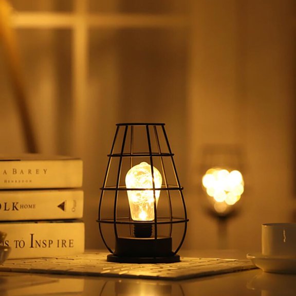 Dimmable LED Iron Night Light, Warm Glow Decorative Table Lamp for Bedroom, Living Room, or Bar Ambiance, Energy-Saving Battery-Operated Home Accent