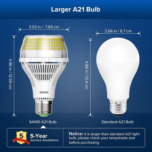 Dimmable LED Light Bulbs, 250W Equivalent Large A21 E26 4000LM 5000K Daylight, 27W Flicker Free, Super Bright, CRI 85, 22-Year Lifetime Ceramic Energy Saving for Home Office, 2 Pack