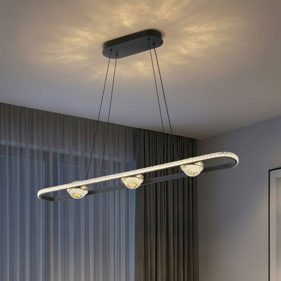 Dimmable LED Linear Pendant Light, Modern Hanging Light with Glass Shades, Adjustable Fixture for Kitchen Island, Dining Room - 38.07 inches