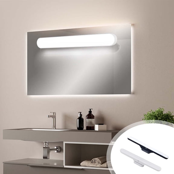 Dimmable LED Mirror Light 3 Color Adjustable | 28 LEDs 5W | Rechargeable 1800mAh Stick On Magnetic Wall Lamp | Black or White | 12" | Under Cabinet, Closet, Makeup, Kitchen, Bedside